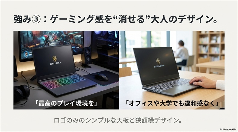 ガレリアノートメリット場所を選ばない「シンプルかつ薄型のデザイン」