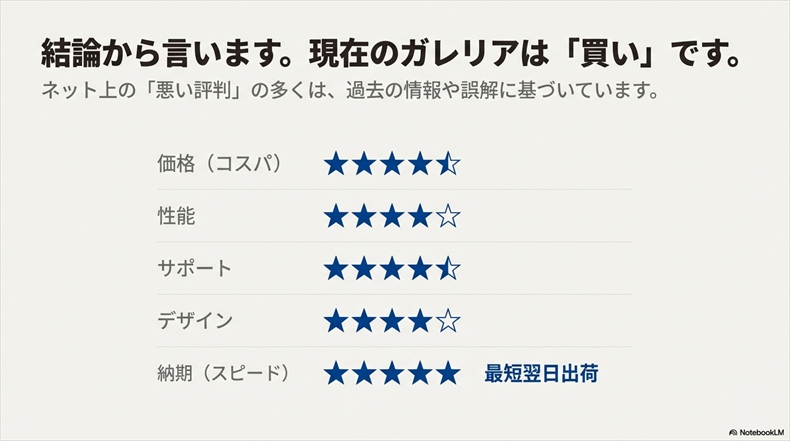 ガレリアノート価格・性能・サポート・デザイン・携帯性