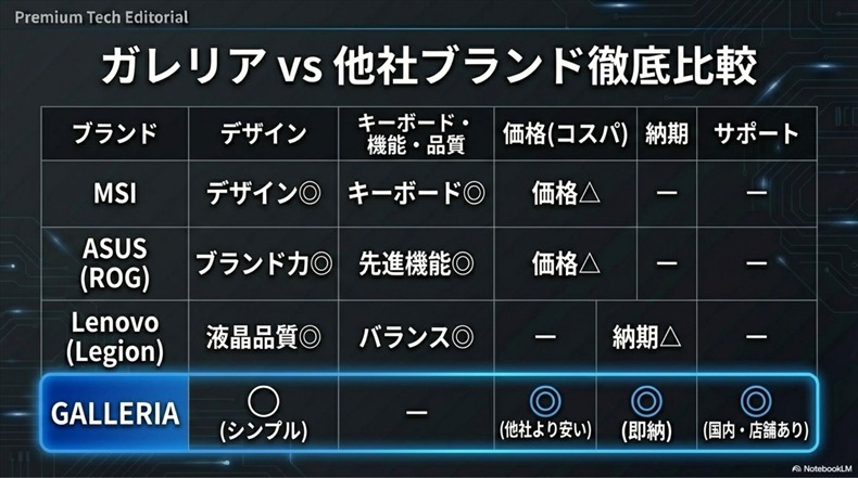ガレリア ノートPC vs 他社比較