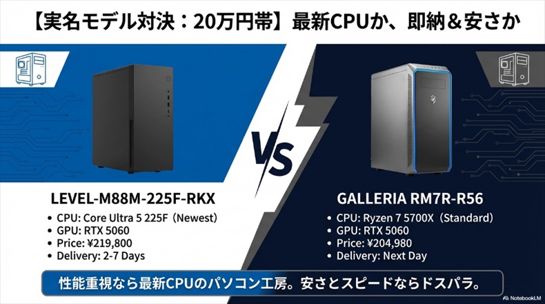 パソコン工房とドスパラ 同価格帯を比較