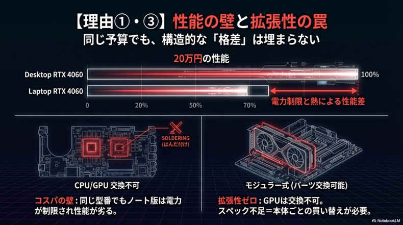 ゲーミングノートPCやめとけ理由はデスクトップPCより性能が低い
