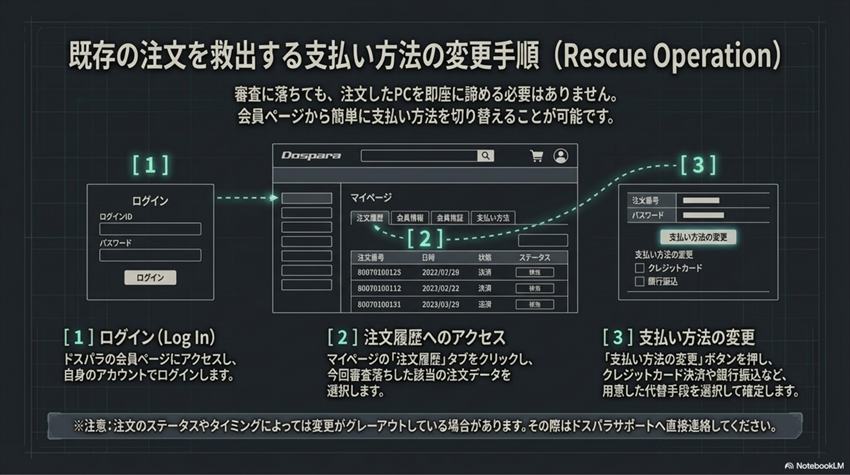 ドスパラ三井住友の審査落ち支払い方法変更