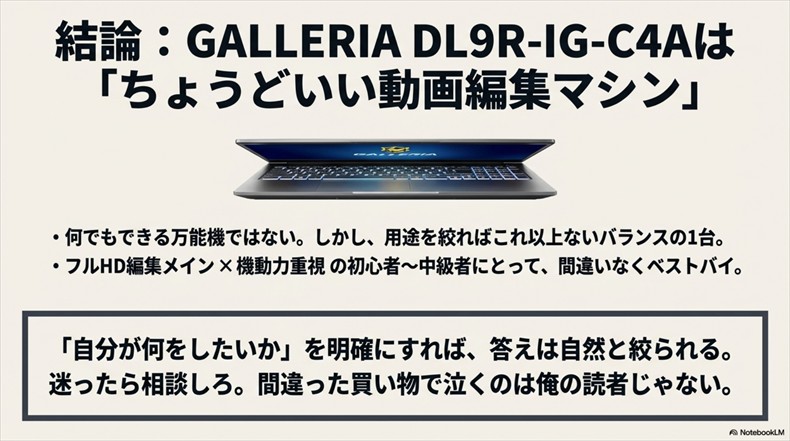 GALLERIA DL9R-IG-C4Aは「ちょうどいい動画編集マシン」