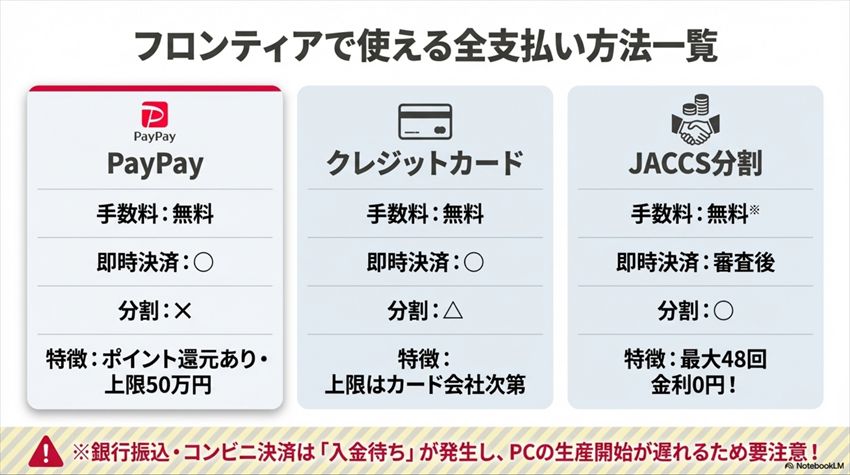 フロンティアで使える全支払い方法一覧
