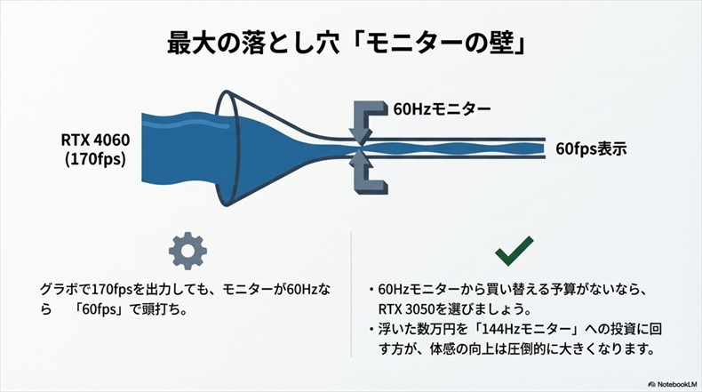 RTX 3050とRTX 4060 fpsとモニターの精度
