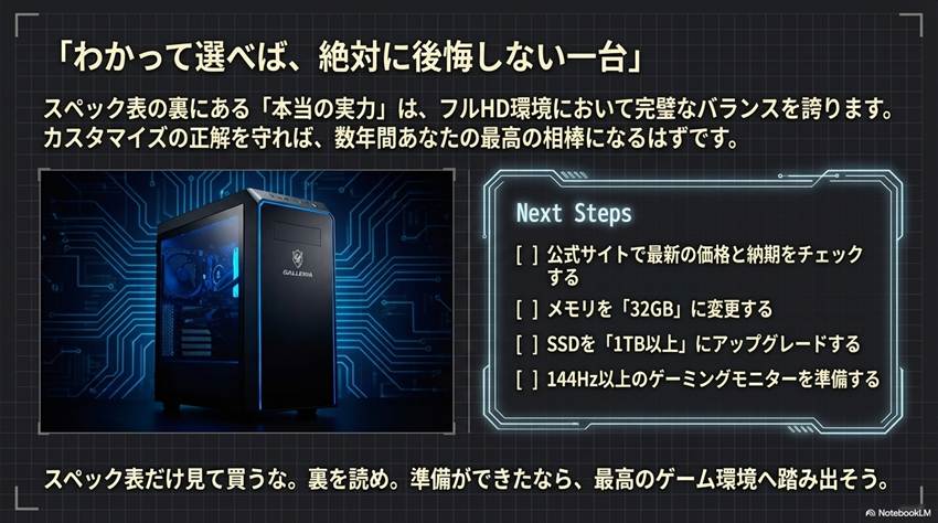 GALLERIA XA7R-R57（Ryzen 7 7700搭載）後悔