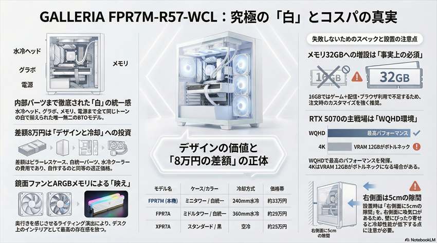 白いゲーミングPC!GALLERIA FPR7M-R57-WCL 評判